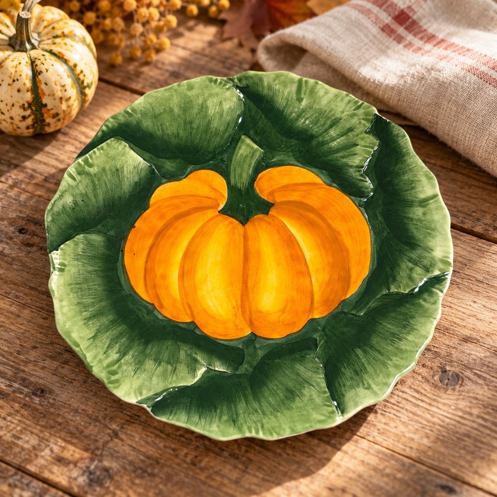 Ceramiche Leonardo Pumpkin Leaf Plate Made in Italy Hand Painted 9in 9165/22
